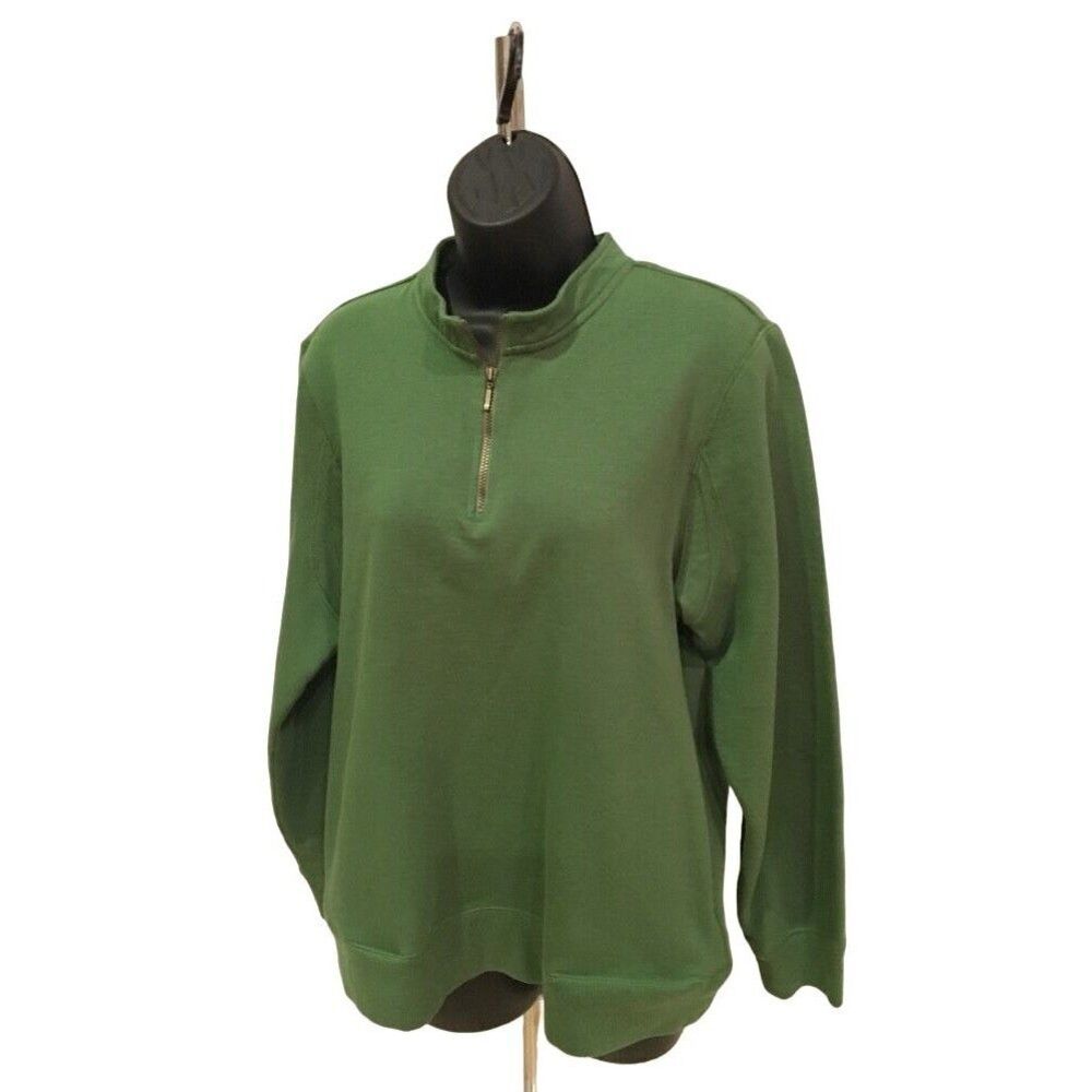 Orvis Women's Half Zip Green Pullover Sz Small Long Sleeve Cotton Blend Pockets